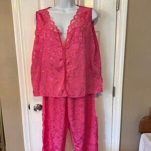 Adonna Pink 2 piece Pajama Sleeveless Button Top and Pants Size Medium